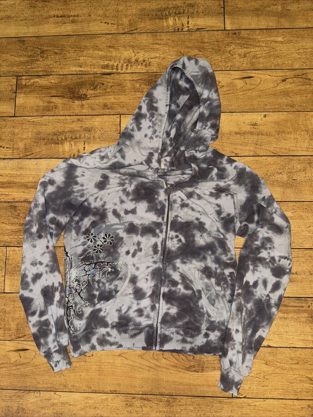One World Full Zip Hoodie Black Medium Y2K Gothic